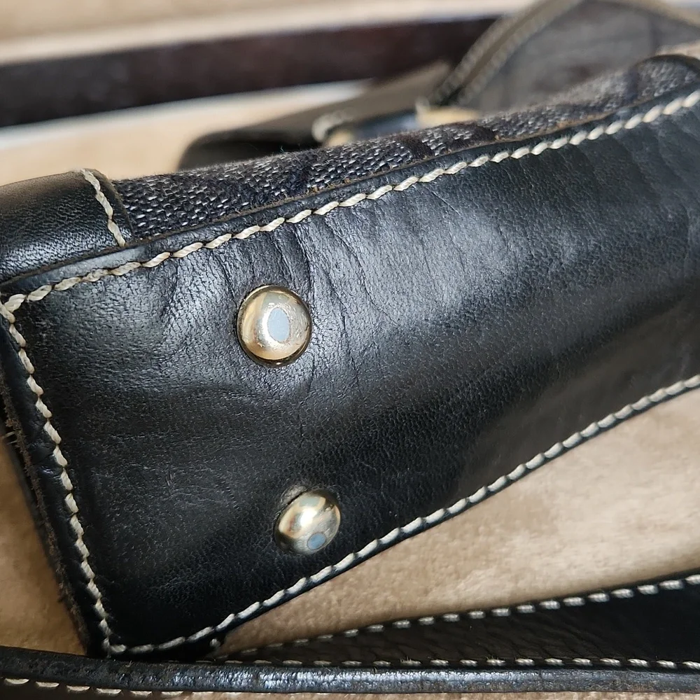 Dooney and Bourke ❤️ ring flap dark Grey canvas black leather shoulder bag - Picture 7 of 17